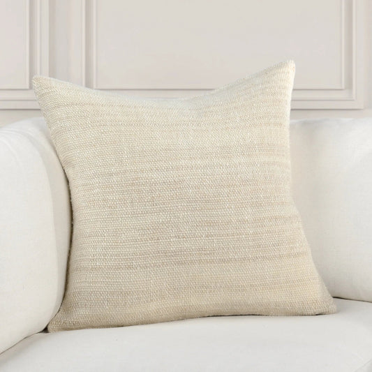 Asana Linen Blend Woven Throw Pillow by Villa by Classic Home in beige. Made from 60% linen, 40% wool in a transitional style.