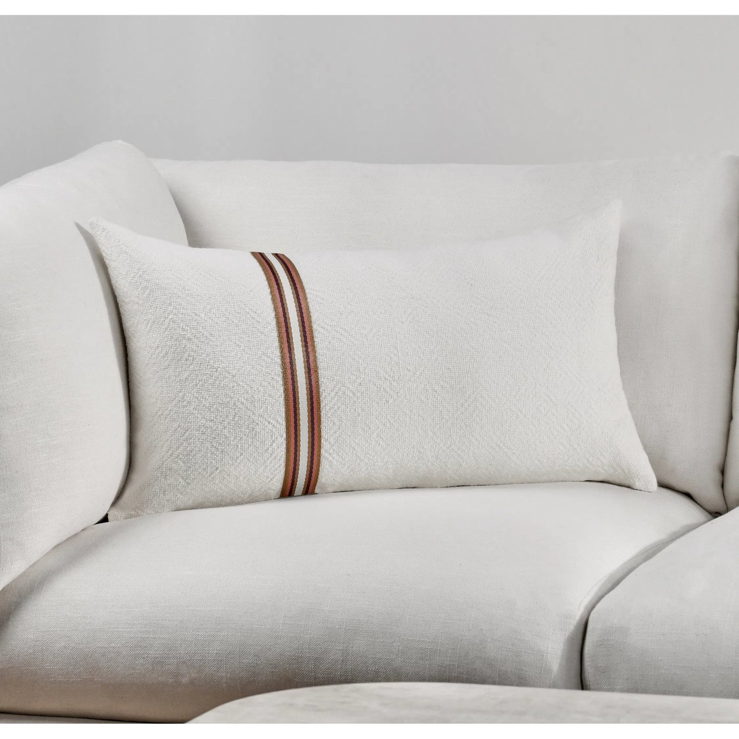 015 SI-2243821 | Lifestyle | Ralph Cotton Linen Throw Pillow by Villa by Classic Home in ivory, sangria red. Made from 60% cotton, 40% belgian flax linen in a transitional style.