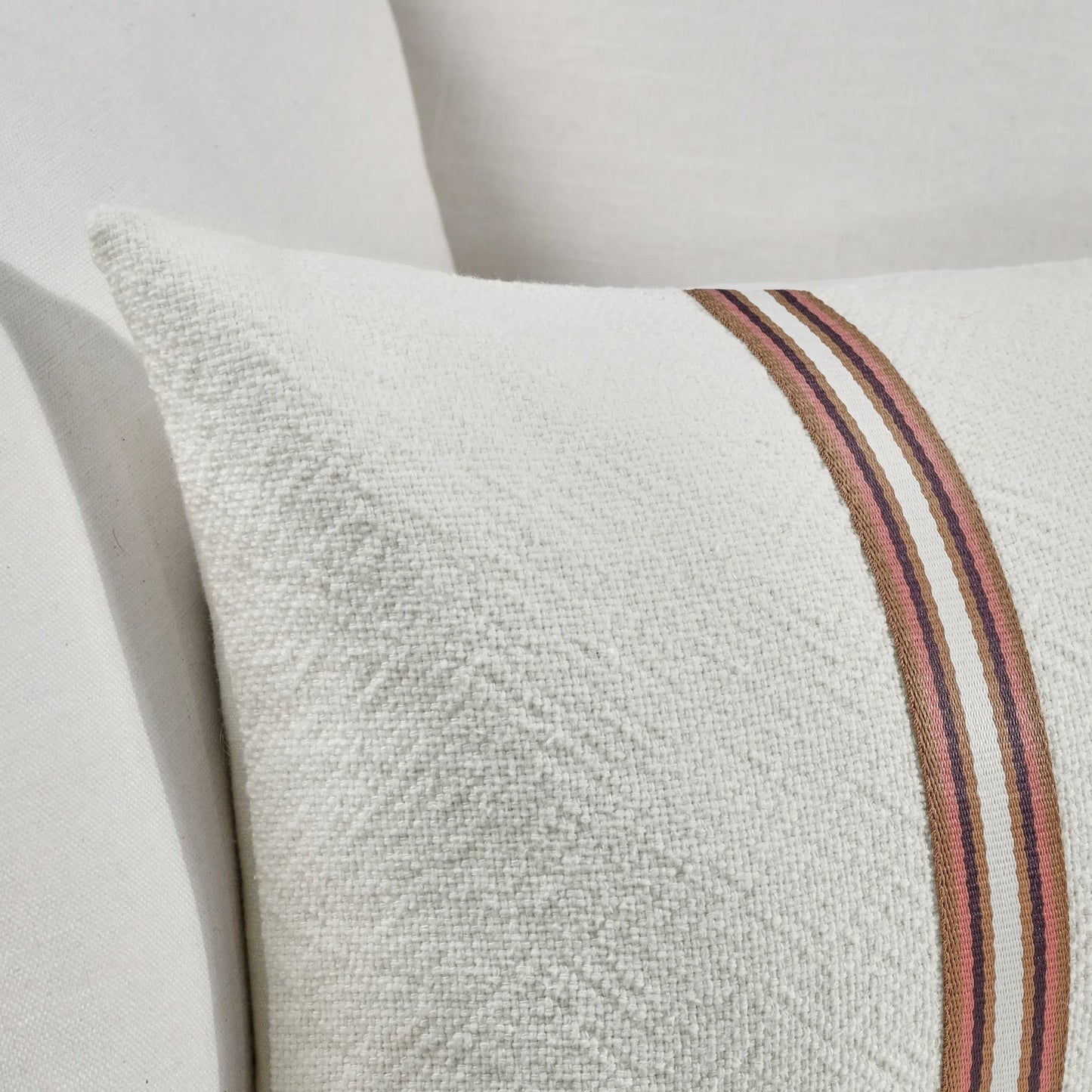011 SI-2243821 | Closeup | Ralph Cotton Linen Throw Pillow by Villa by Classic Home in ivory, sangria red. Made from 60% cotton, 40% belgian flax linen in a transitional style.