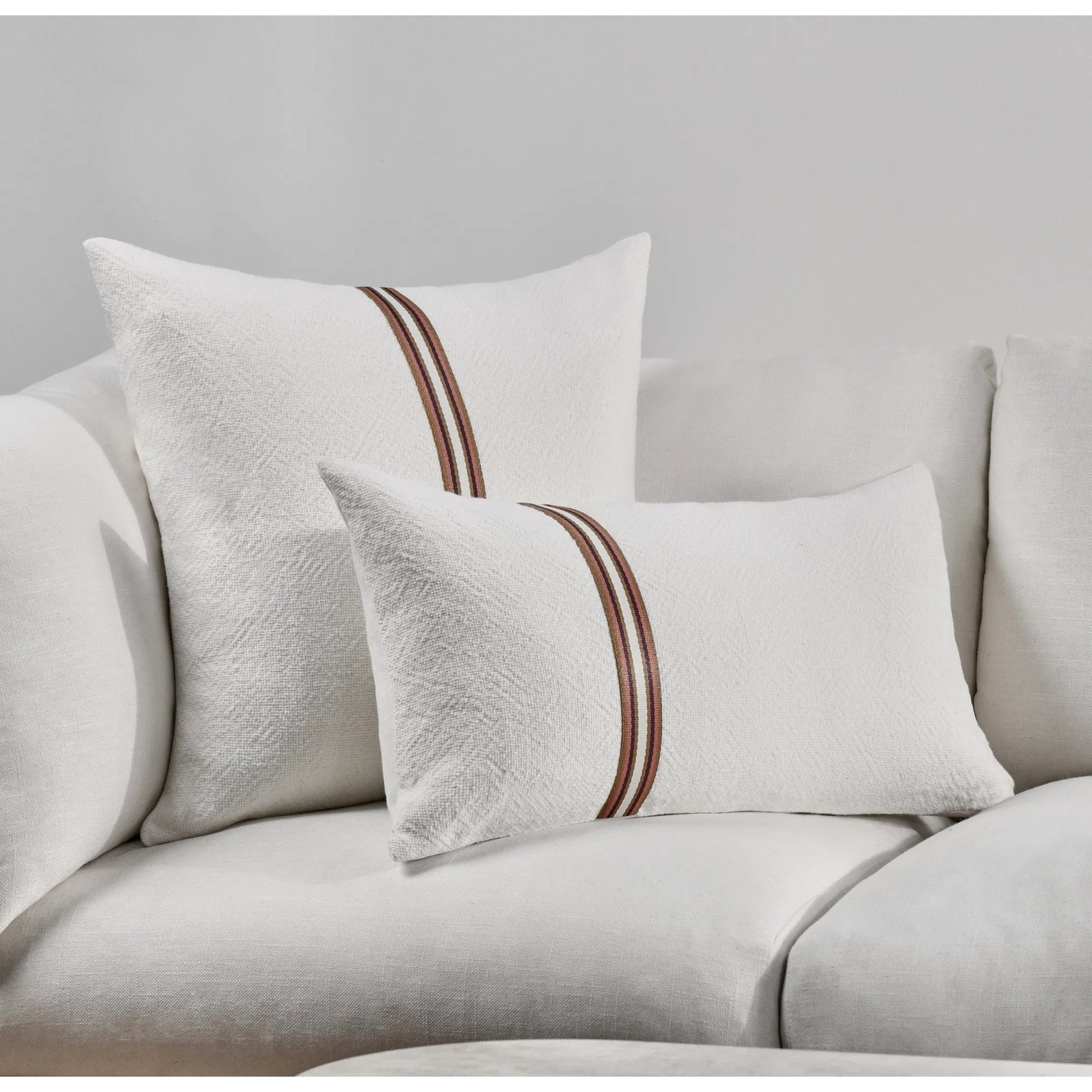 Ralph Cotton Linen Throw Pillow by Villa by Classic Home in ivory, sangria red. Made from 60% cotton, 40% belgian flax linen in a transitional style.