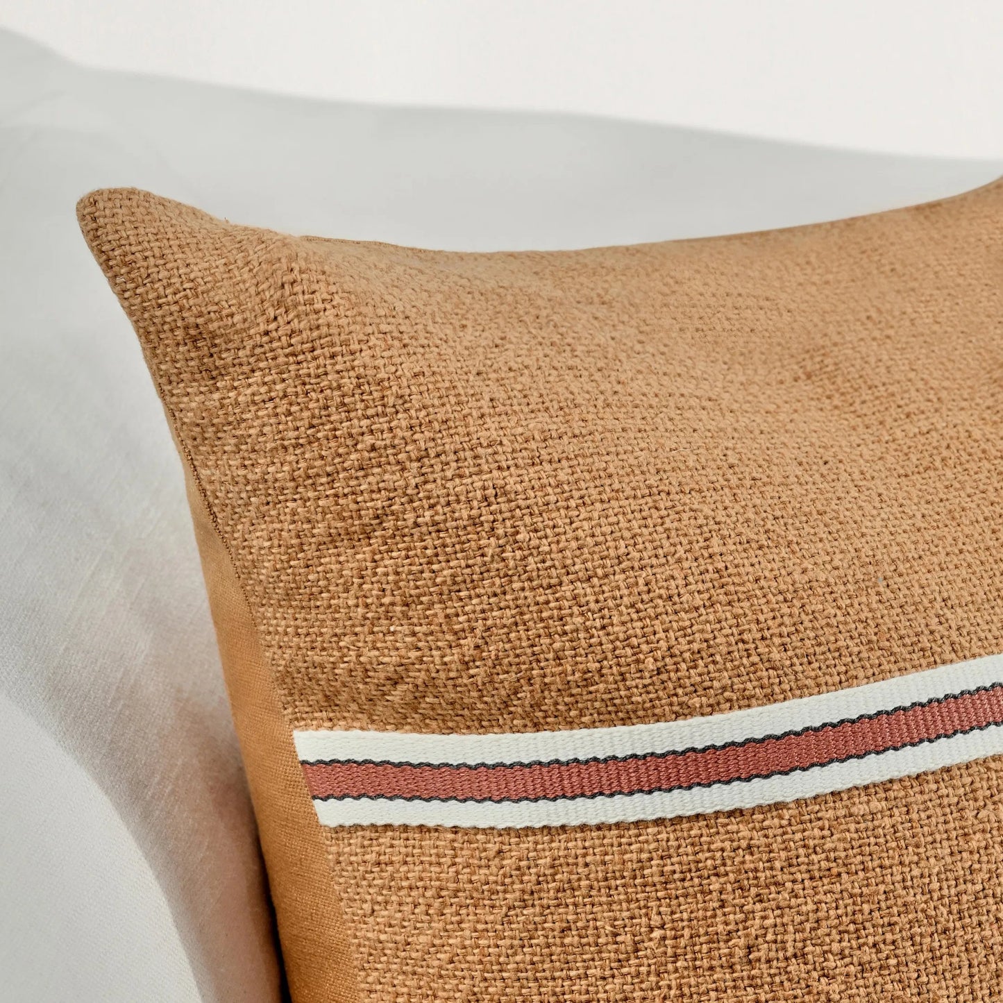 005 SI-2243822 | Closeup | Pryce Cotton Linen Blend Throw Pillow by Villa by Classic Home in chestnut brown, terracotta. Made from 60% cotton, 40% belgian flax linen in a transitional style.
