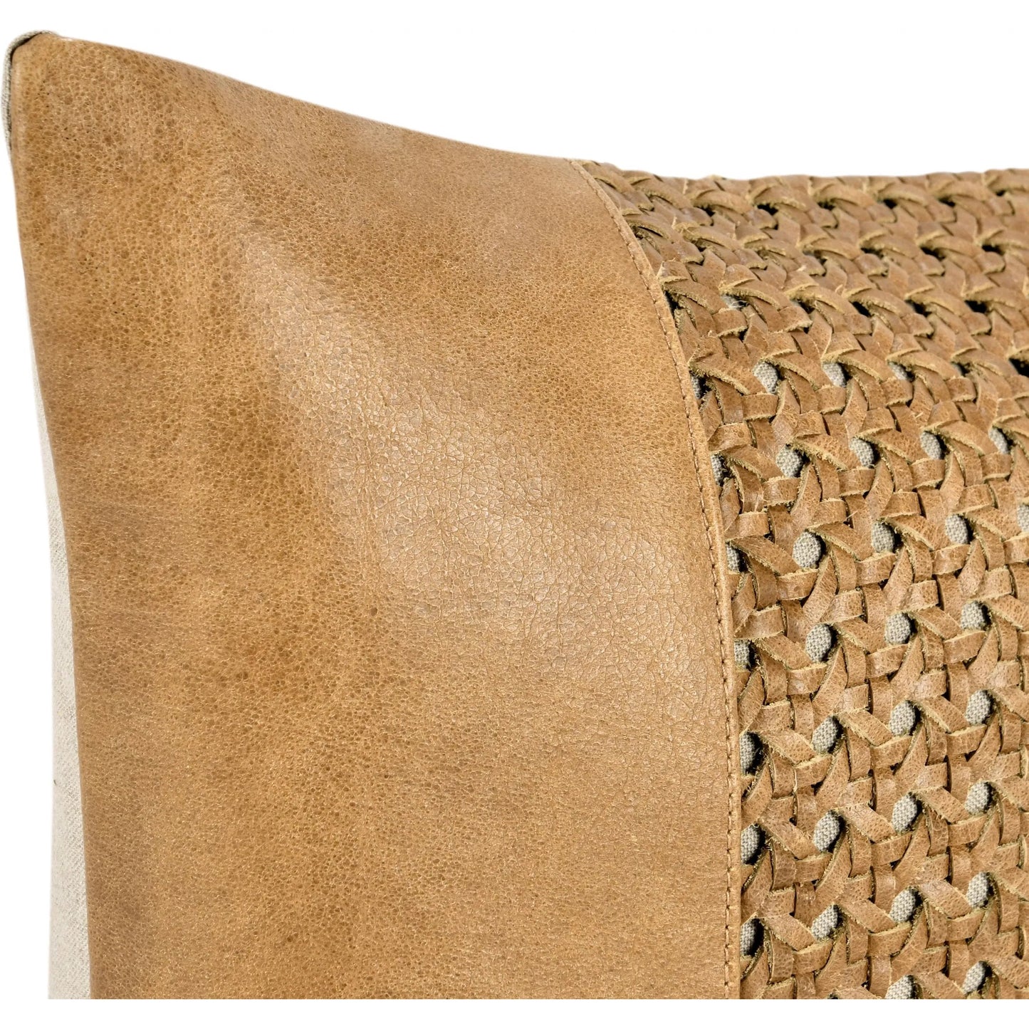 011 SI-2243831 | Closeup | Toscano Genuine Leather Throw Pillow by Villa by Classic Home in chestnut brown. Made from 100% genuine leather in a traditional style.