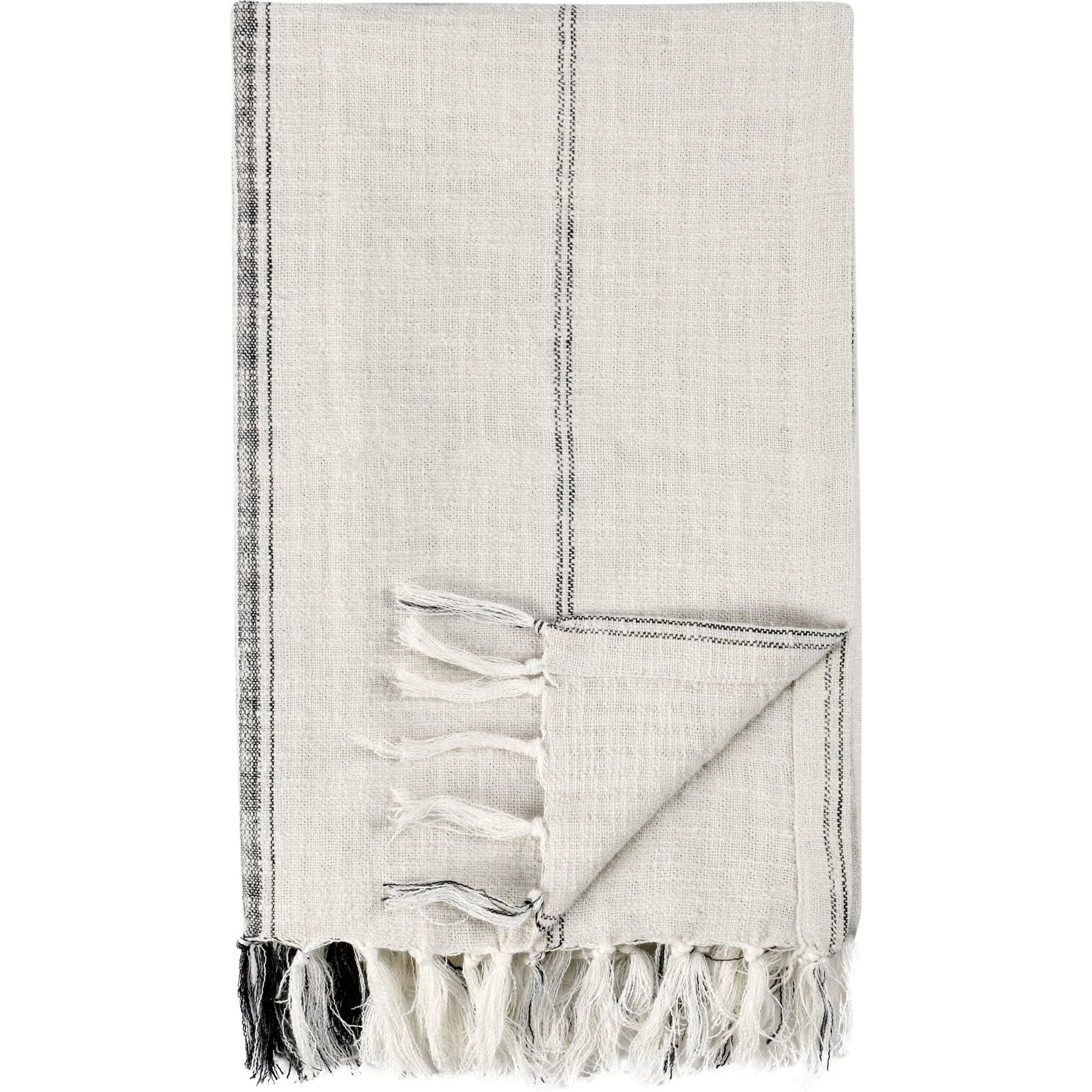 Ria Throw Blanket by Villa by Classic Home in ivory, gray. Made from 60% cotton/40% linen in a transitional style.