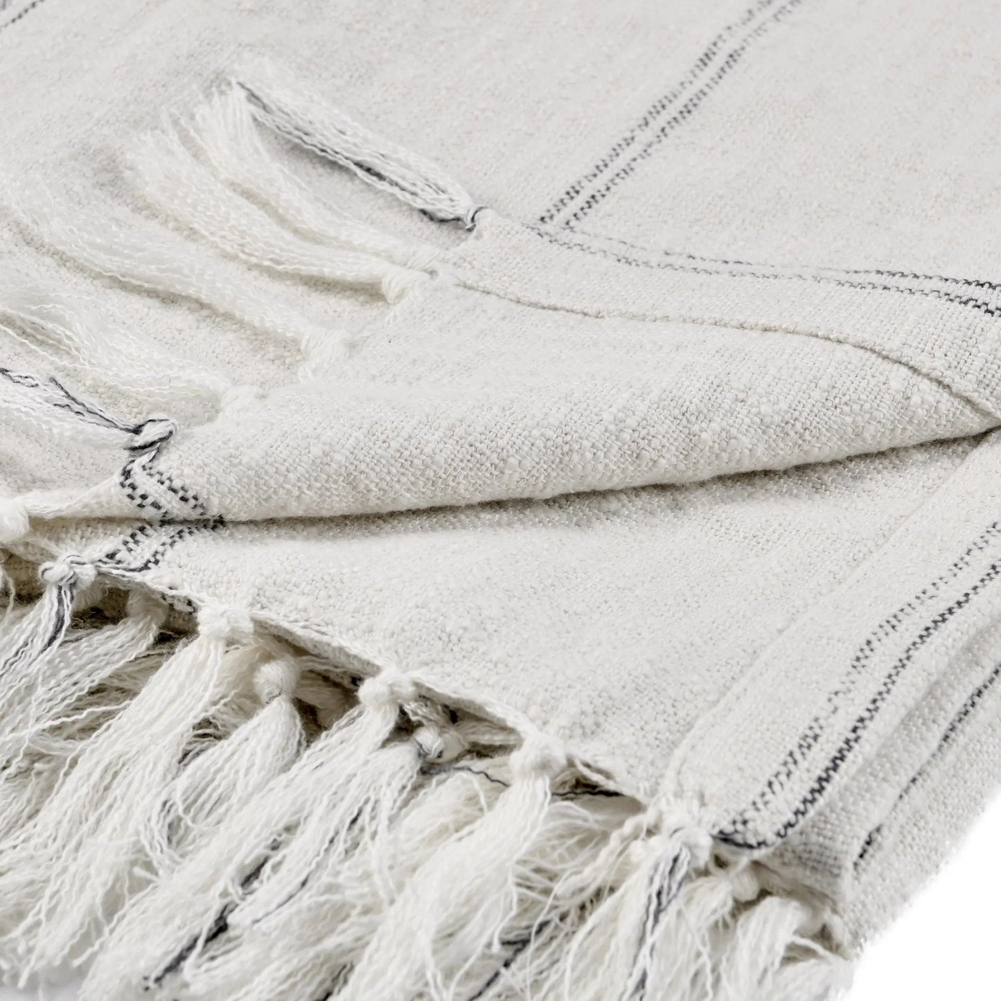 006 SI-2223182 | Closeup | Ria Throw Blanket by Villa by Classic Home in ivory, gray. Made from 60% cotton/40% linen in a transitional style.