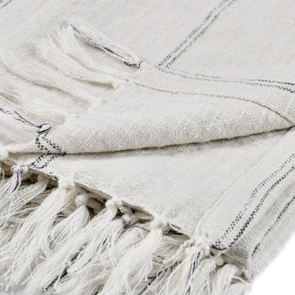 Ria Throw Blanket by Villa by Classic Home in ivory, gray. Made from 60% cotton/40% linen in a transitional style.