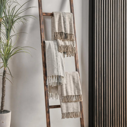 Ria Throw Blanket by Villa by Classic Home in ivory, gray. Made from 60% cotton/40% linen in a transitional style.