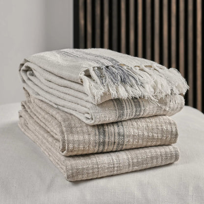 Ria Throw Blanket by Villa by Classic Home in ivory, gray. Made from 60% cotton/40% linen in a transitional style.
