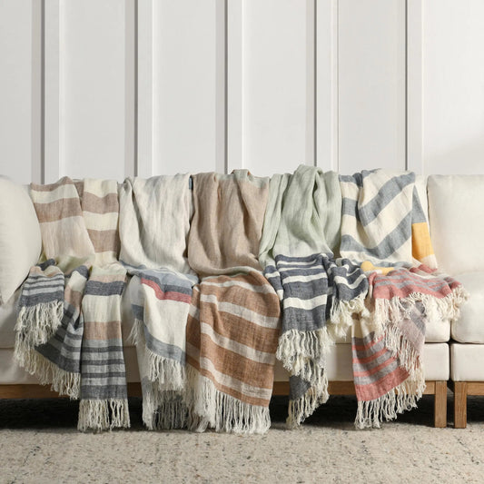 Talara 100% Belgian Linen Throw Blanket by Villa by Classic Home in multicolor. Made from 100% belgian flax linen in a unique style.