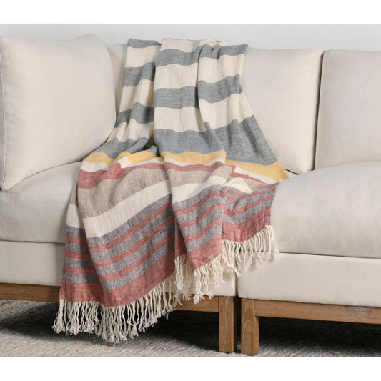 Crawford 100% Belgian Linen Throw Blanket by Villa by Classic Home in rust. Made from 100% belgian flax linen in a eclectic & global style.
