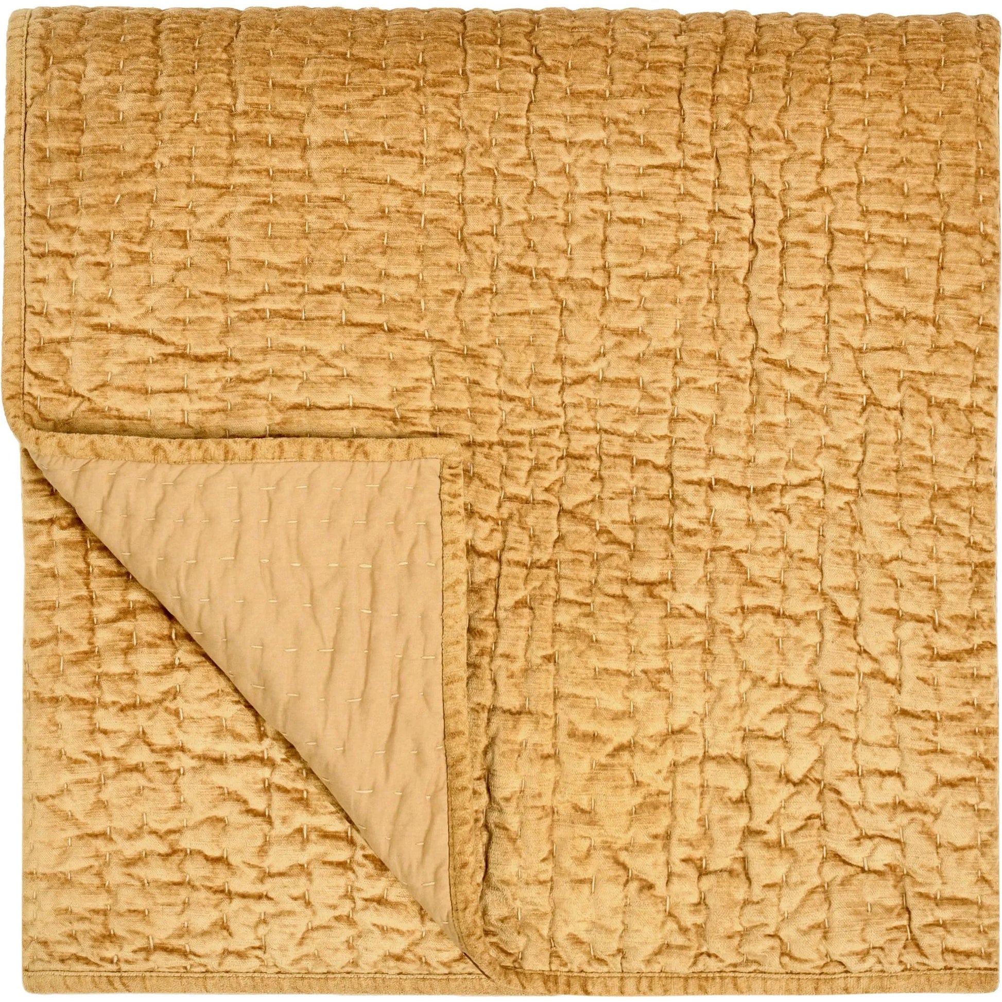 Bari Velvet Honey Gold Quilt by Villa by Classic Home in gold. Made from front: 100% rayon velvet, back: 100% solid cotton back in a eclectic & global style.
