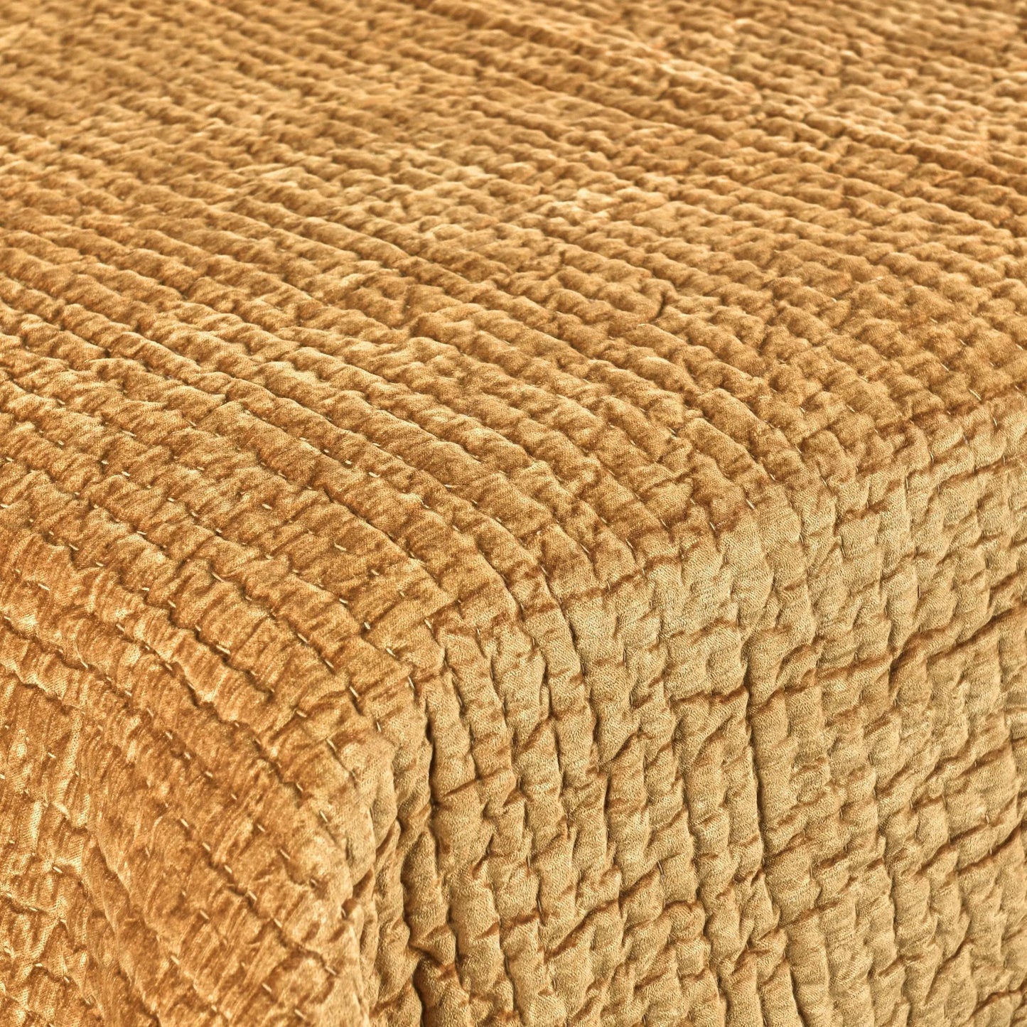 003 SI-2256400 | Closeup | Bari Velvet Honey Gold Quilt by Villa by Classic Home in gold. Made from front: 100% rayon velvet, back: 100% solid cotton back in a eclectic & global style.