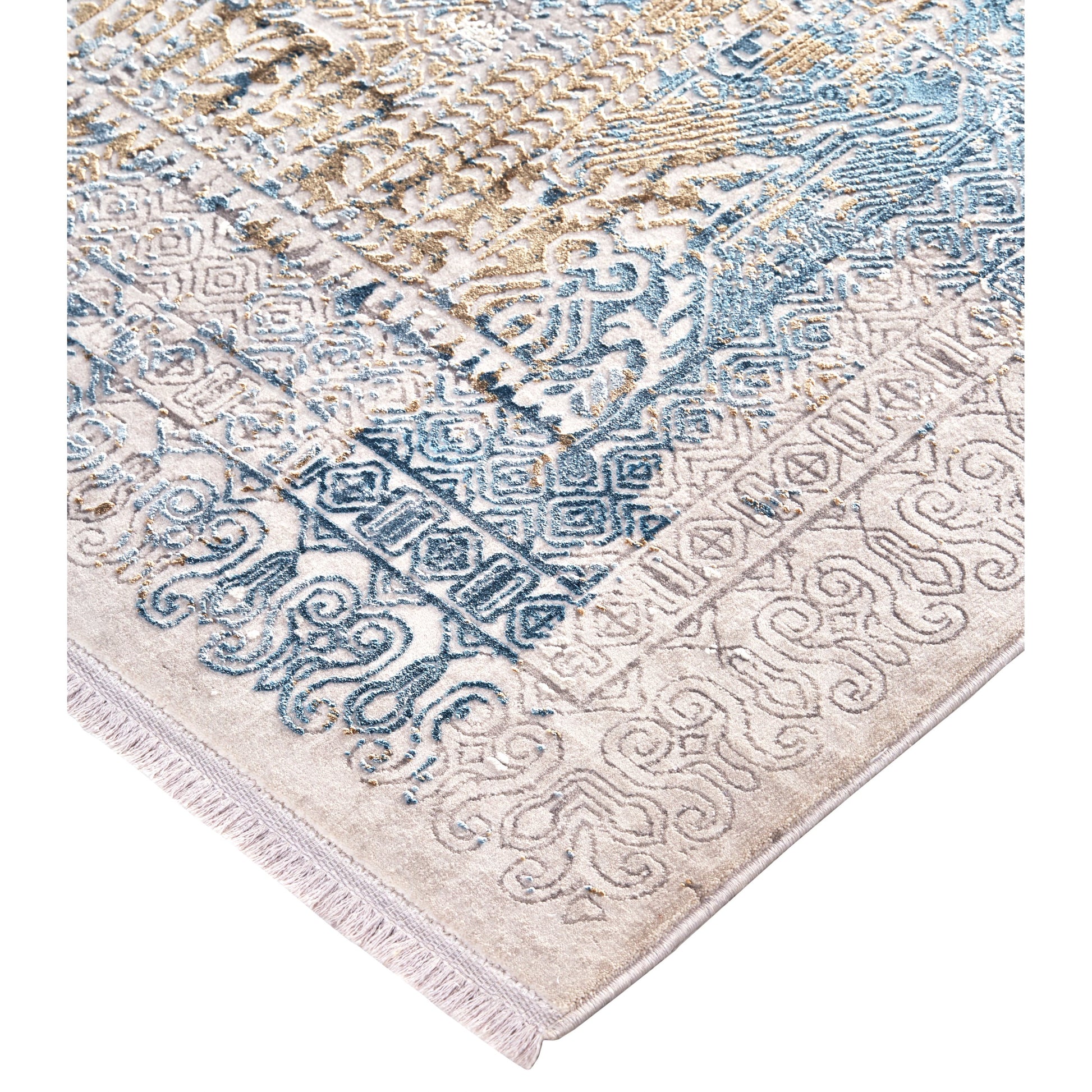 Cadiz Rug - 3890F by Feizy in blue, gray, gold. Made from viscose, acrylic in a unique style.