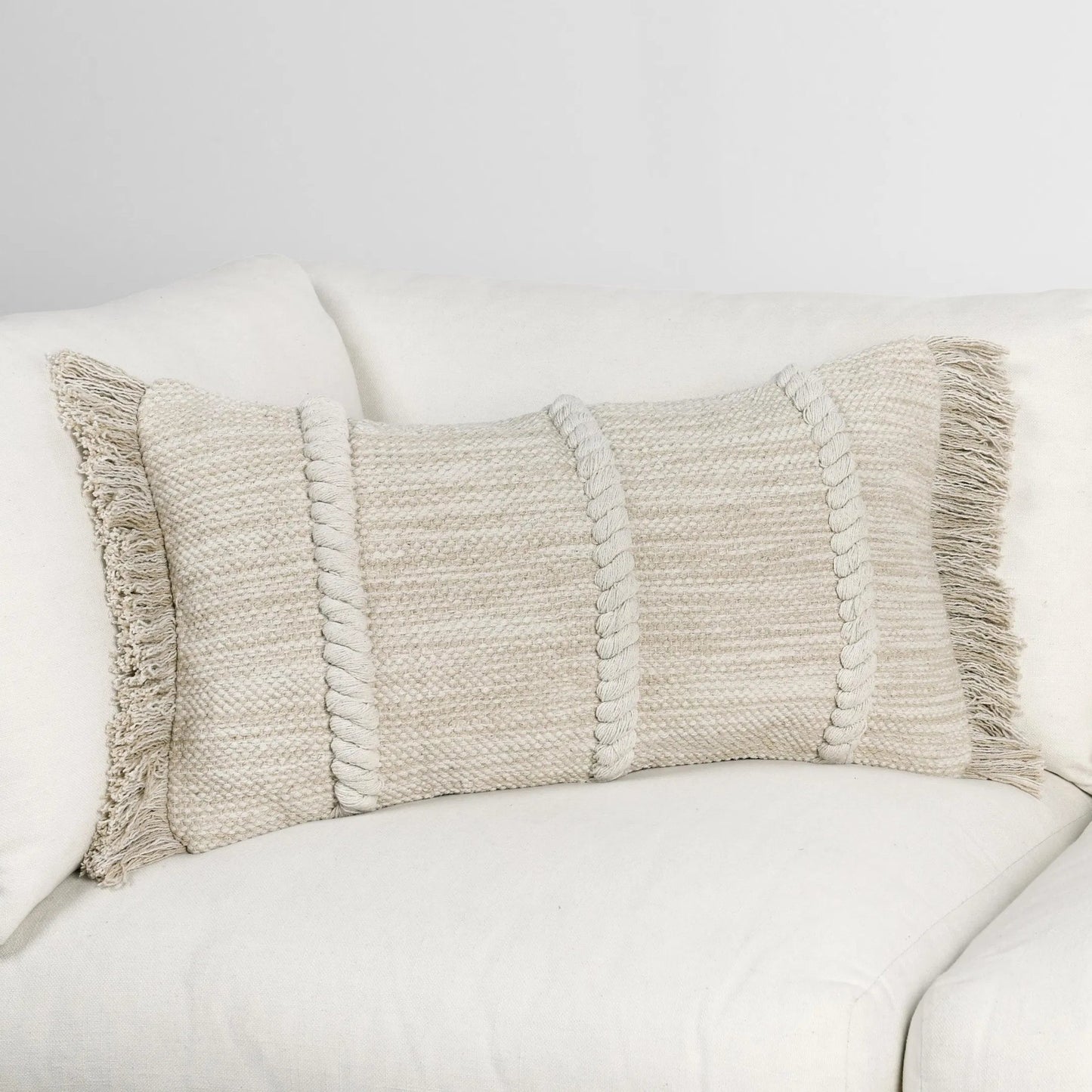 014 SI-2243721 | Lifestyle | Lucera Woven Fabric Throw Pillow by Villa by Classic Home in beige. Made from 100% cotton in a transitional style.