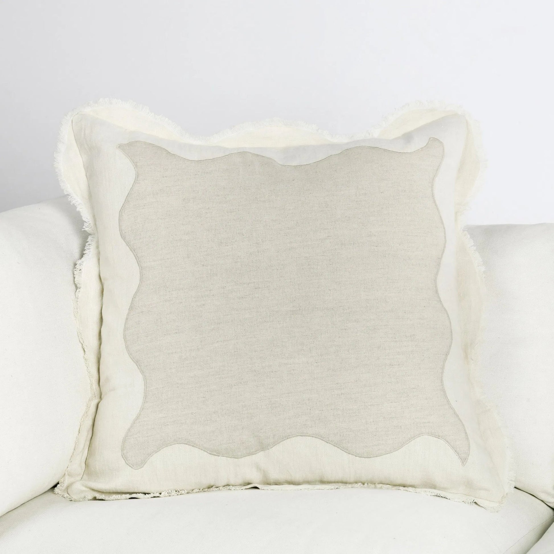 Tollo Applique Design Linen Blend Throw Pillow by Villa by Classic Home in ivory. Made from 50% cotton, 50% linen in a transitional style.