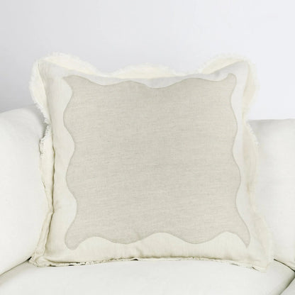 Tollo Applique Design Linen Blend Throw Pillow by Villa by Classic Home in ivory. Made from 50% cotton, 50% linen in a transitional style.