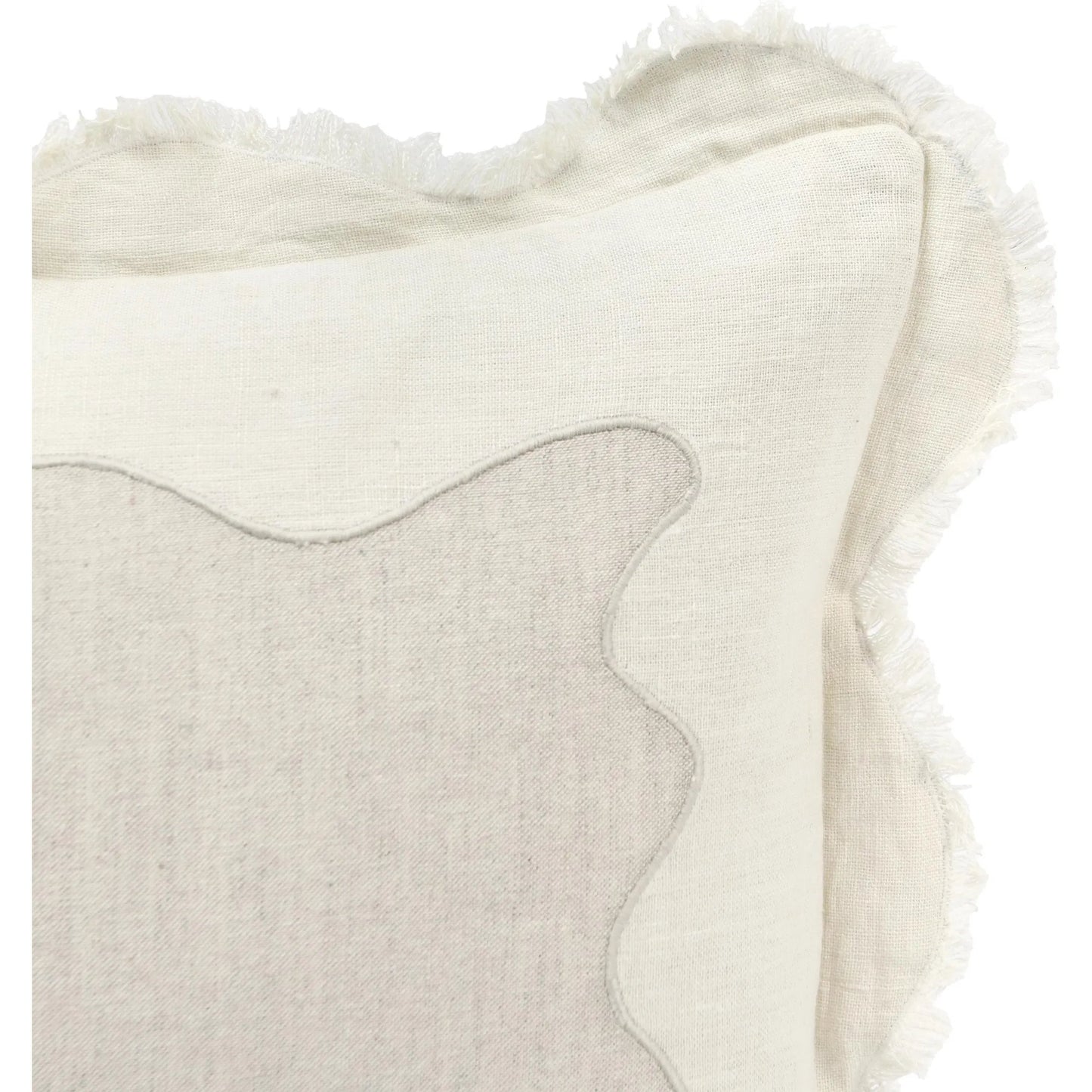 010 SI-2243724 | Closeup | Tollo Applique Design Linen Blend Throw Pillow by Villa by Classic Home in ivory. Made from 50% cotton, 50% linen in a transitional style.