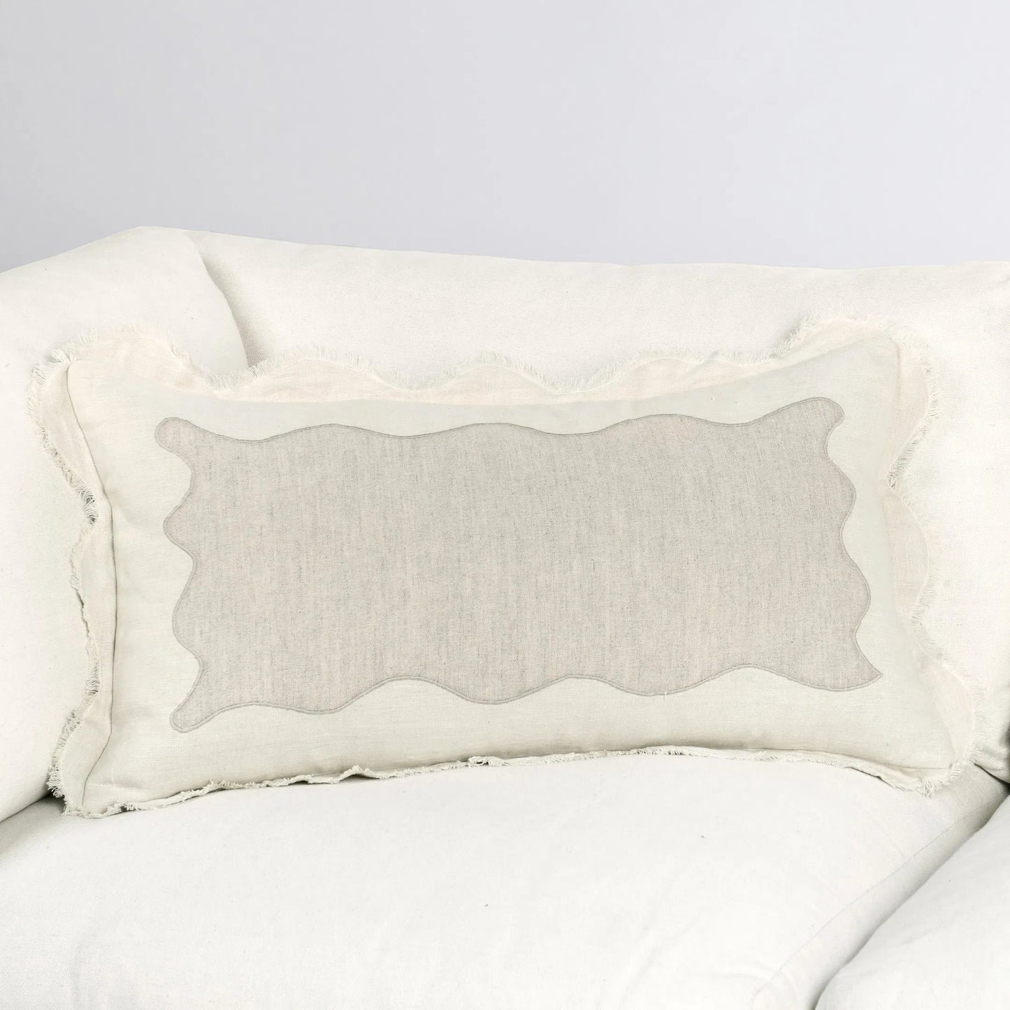 013 SI-2243724 | Lifestyle | Tollo Applique Design Linen Blend Throw Pillow by Villa by Classic Home in ivory. Made from 50% cotton, 50% linen in a transitional style.