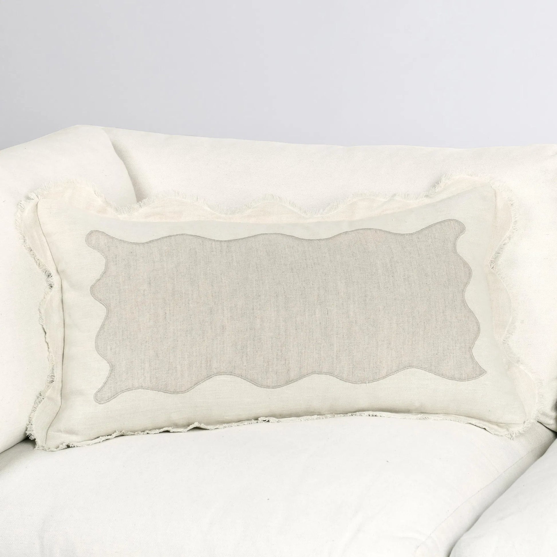 Tollo Applique Design Linen Blend Throw Pillow by Villa by Classic Home in ivory. Made from 50% cotton, 50% linen in a transitional style.