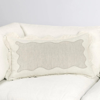 Tollo Applique Design Linen Blend Throw Pillow by Villa by Classic Home in ivory. Made from 50% cotton, 50% linen in a transitional style.