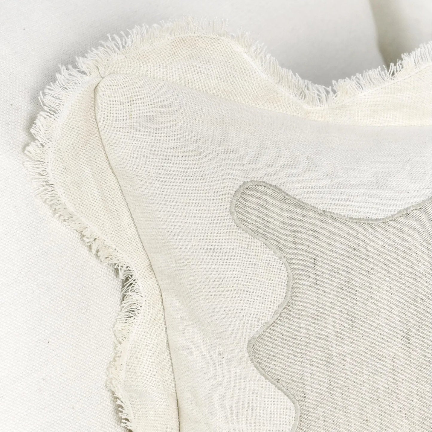 012 SI-2243724 | Closeup | Tollo Applique Design Linen Blend Throw Pillow by Villa by Classic Home in ivory. Made from 50% cotton, 50% linen in a transitional style.