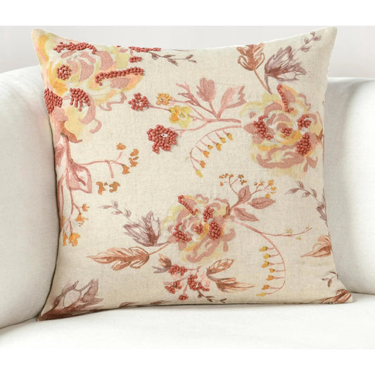 Amra Belgian Linen Throw Pillow by Villa by Classic Home in clay. Made from 100% belgian flax linen in a unique style.