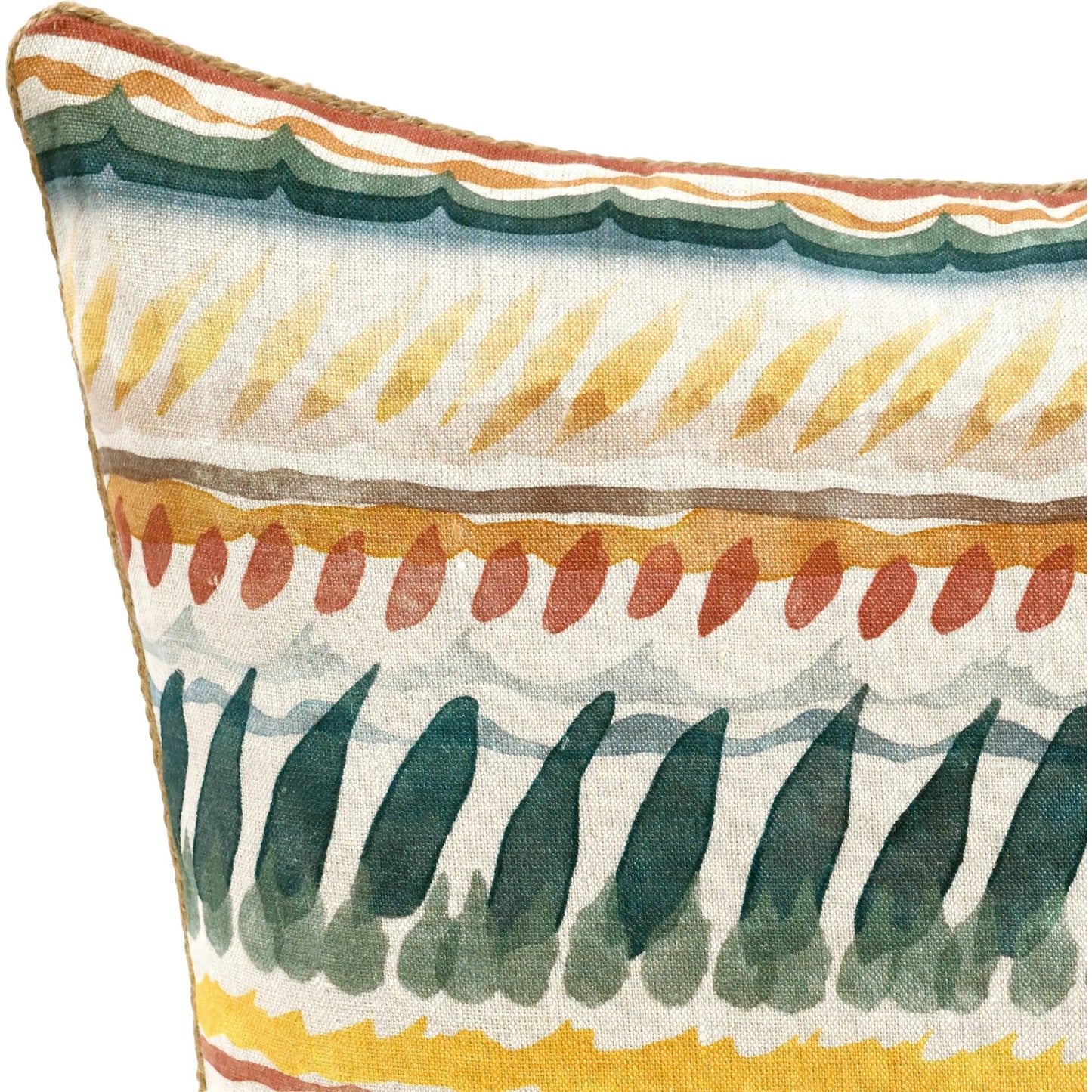 006 SI-2243871 | Closeup | Cetara Belgian Linen Fabric Multi-Color Throw Pillow by Villa by Classic Home in multi-color. Made from 100% belgian flax linen in a eclectic & global style.