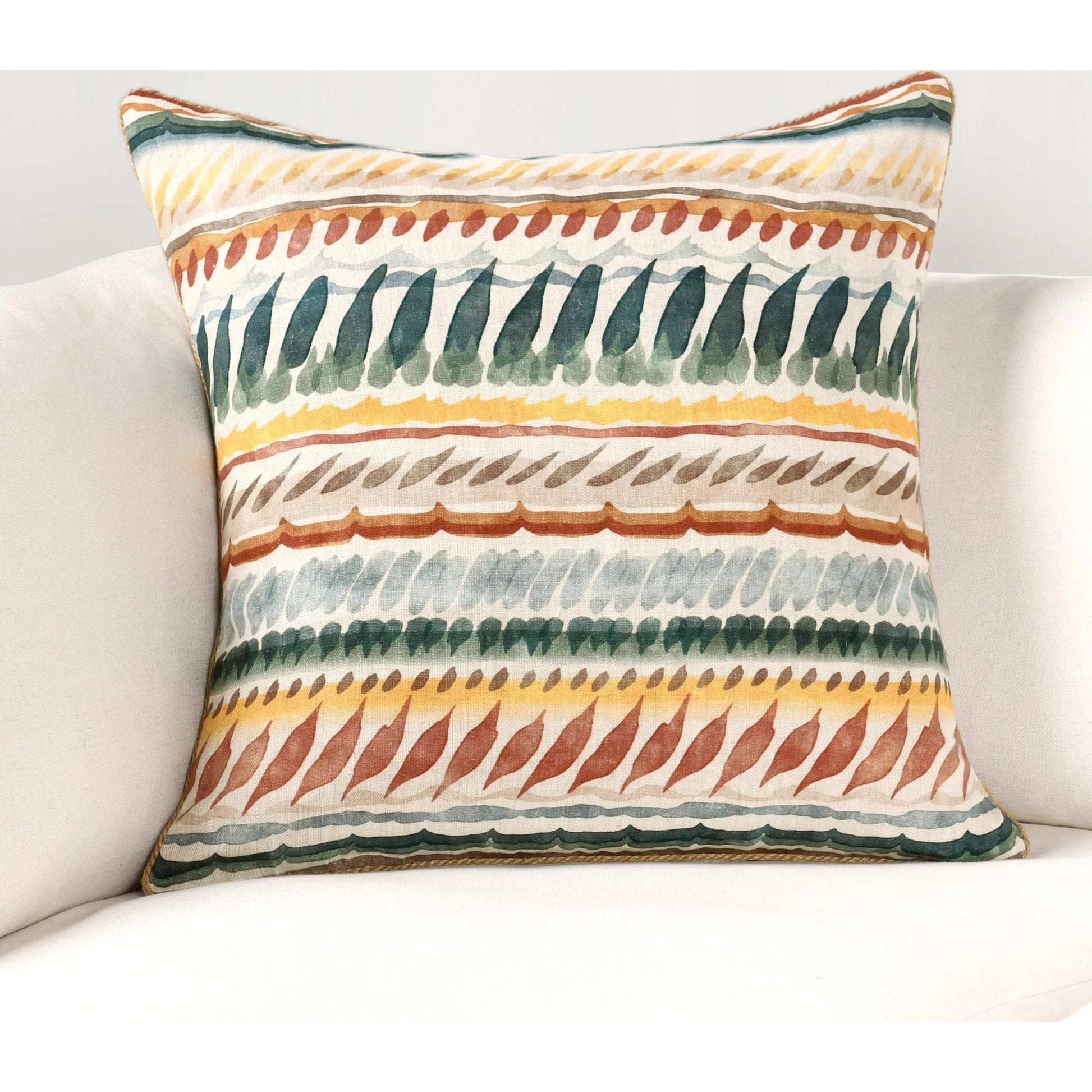 Cetara Belgian Linen Fabric Multi-Color Throw Pillow by Villa by Classic Home in multi-color. Made from 100% belgian flax linen in a eclectic & global style.