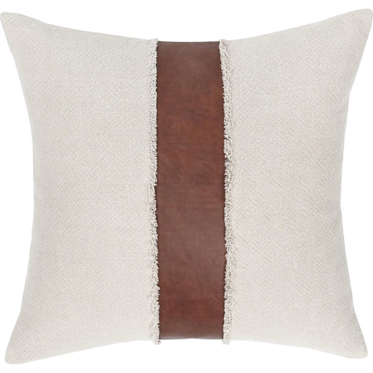 Steam Throw Pillow Taupe/Natural by Villa by Classic Home. Made from 60% linen, 40% cotton, leather, 100% cotton back in a unique style.