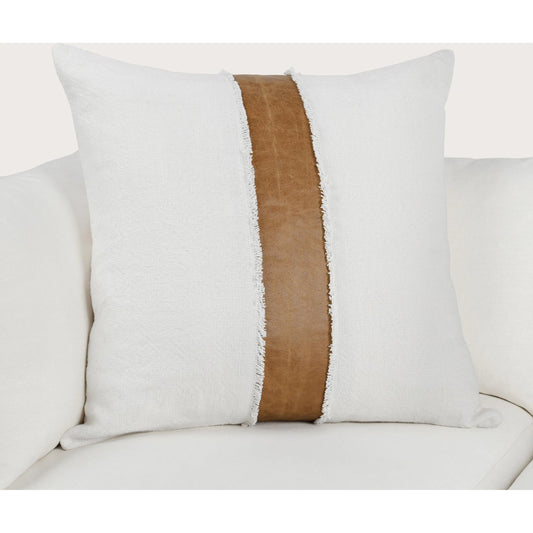 Steam Throw Pillow Taupe/Natural by Villa by Classic Home. Made from 60% linen, 40% cotton, leather, 100% cotton back in a transitional style.