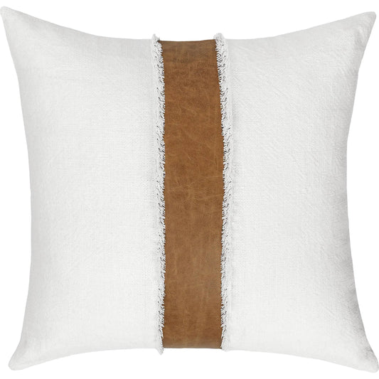Steam Throw Pillow Taupe/Natural by Villa by Classic Home. Made from 60% linen, 40% cotton, leather, 100% cotton back in a unique style.