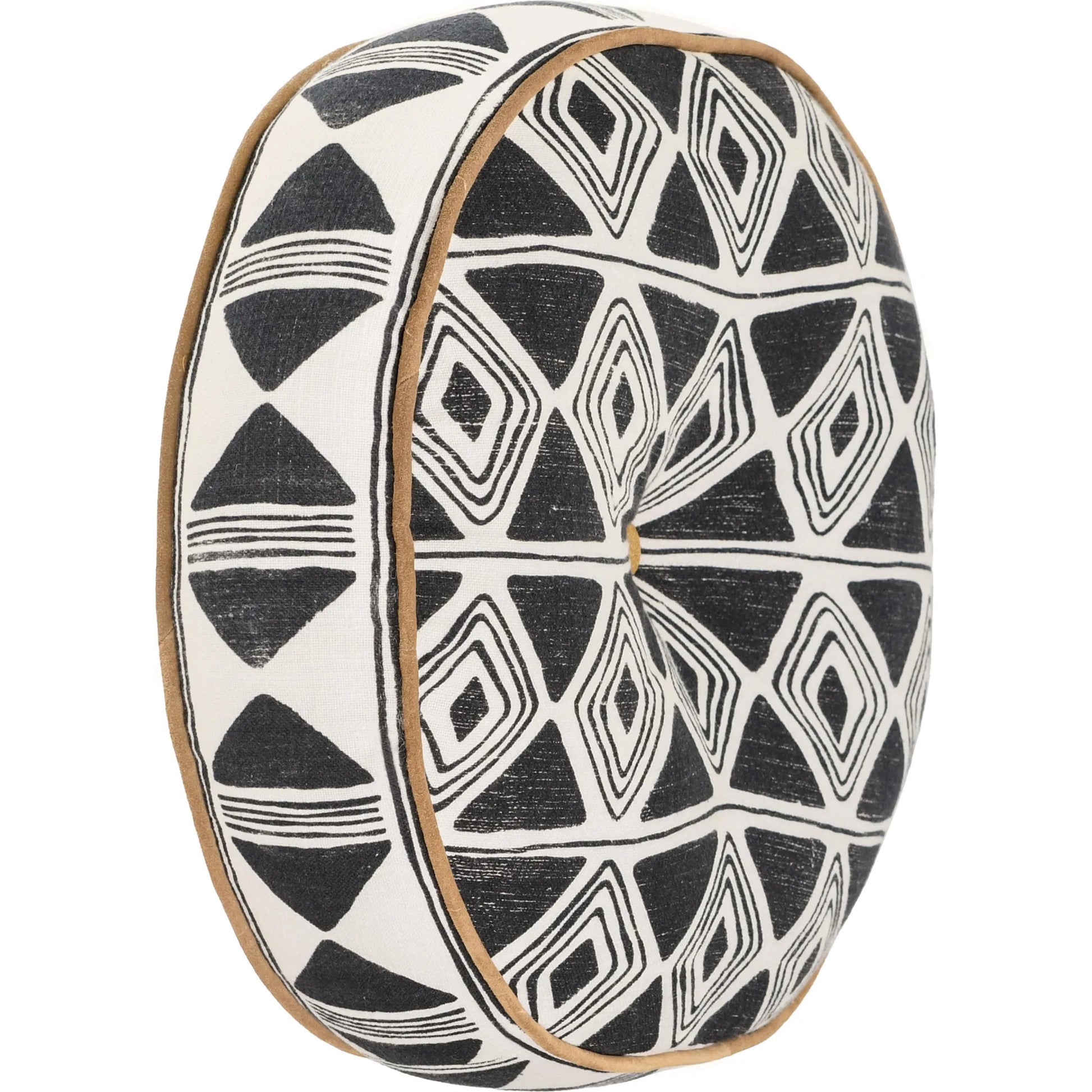 Nubia Round Cotton Fabric Throw Pillow by Villa by Classic Home in black, white. Made from unique in a rustic style.