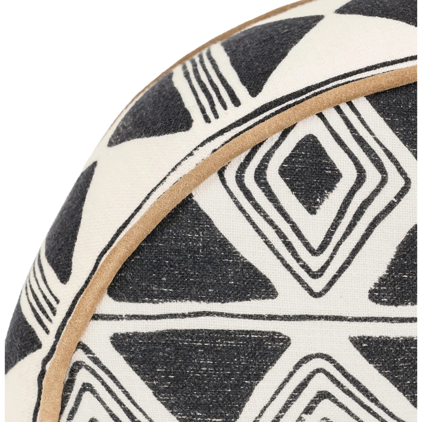 008 SI-2355349 | Closeup | Nubia Round Cotton Fabric Throw Pillow by Villa by Classic Home in black, white. Made from unique in a rustic style.