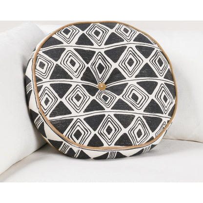 Nubia Round Cotton Fabric Throw Pillow by Villa by Classic Home in black, white. Made from unique in a rustic style.