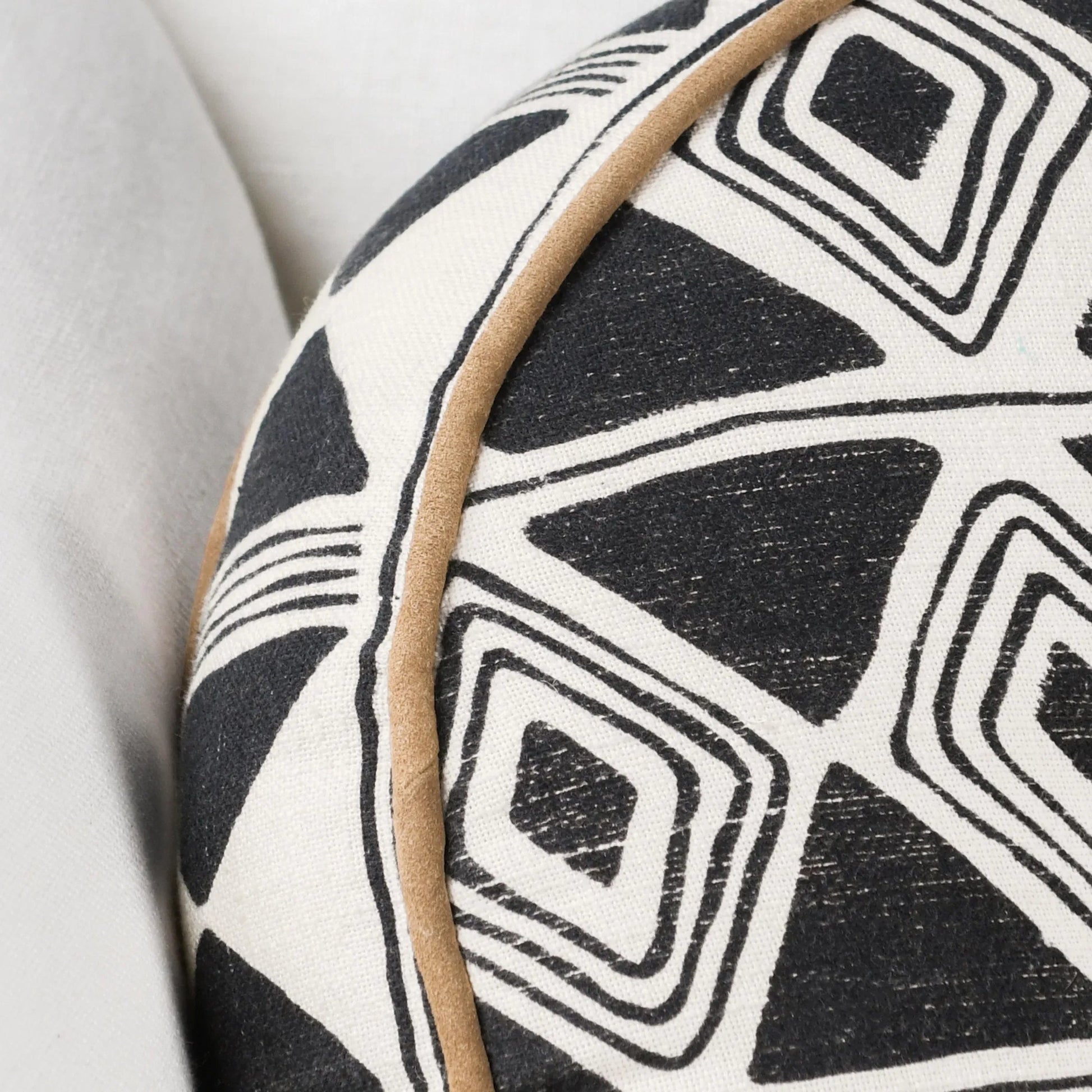 Nubia Round Cotton Fabric Throw Pillow by Villa by Classic Home in black, white. Made from unique in a rustic style.