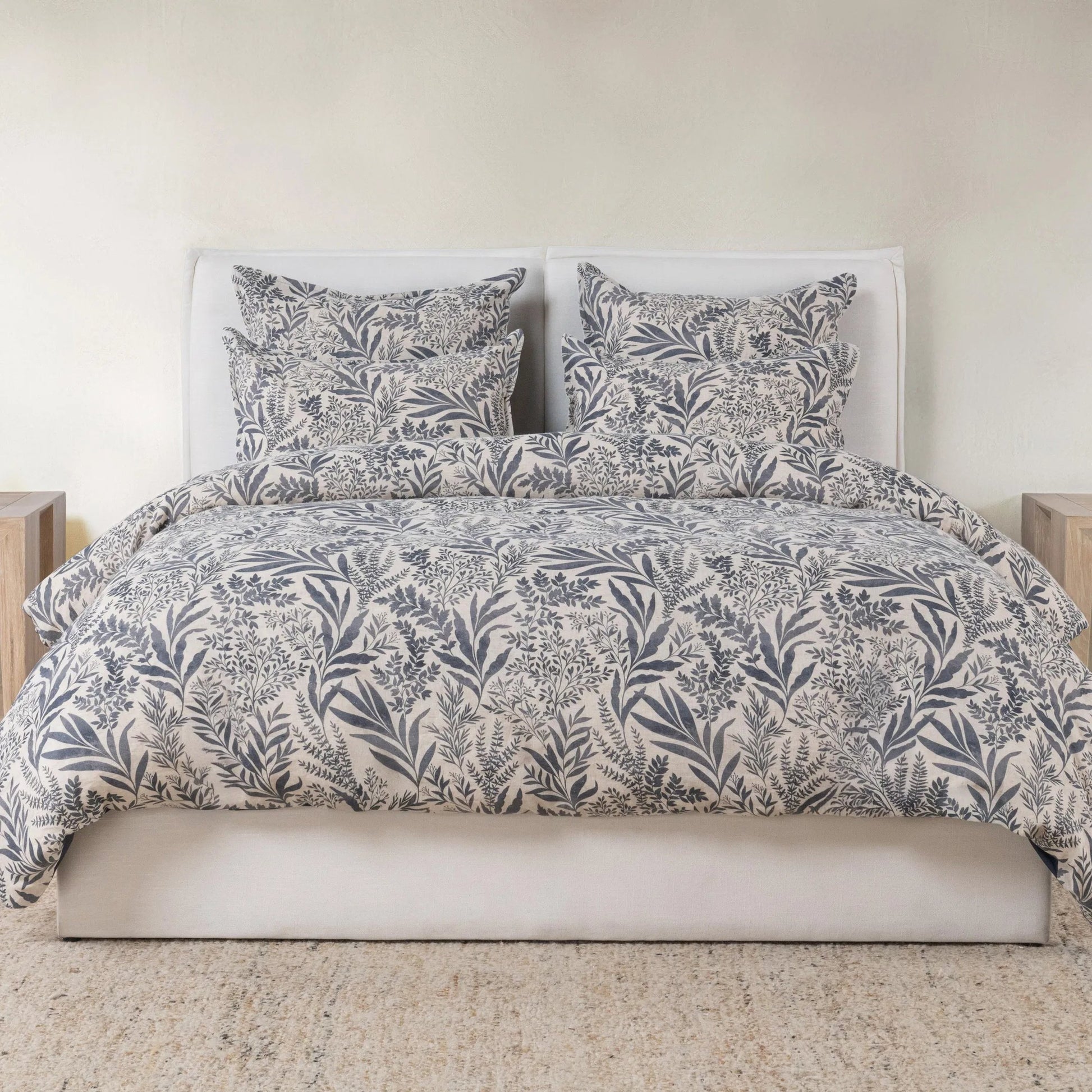 Mulberry Denim Duvet by Villa by Classic Home in blue. Made from 70% linen, 30% cotton, cotton sateen back in a unique style.