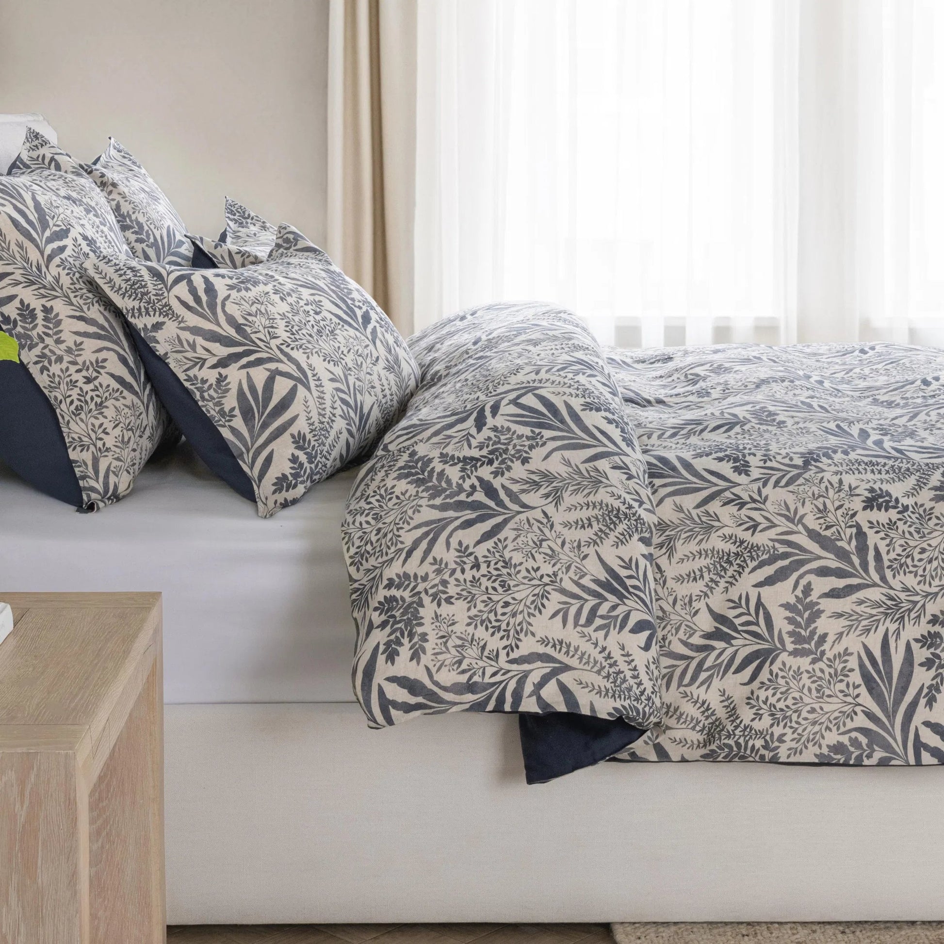 Mulberry Denim Duvet by Villa by Classic Home in blue. Made from 70% linen, 30% cotton, cotton sateen back in a unique style.