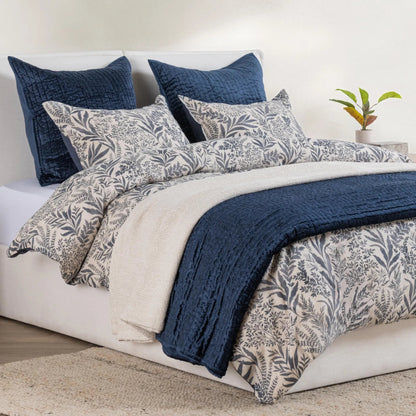 Mulberry Denim Duvet by Villa by Classic Home in blue. Made from 70% linen, 30% cotton, cotton sateen back in a unique style.