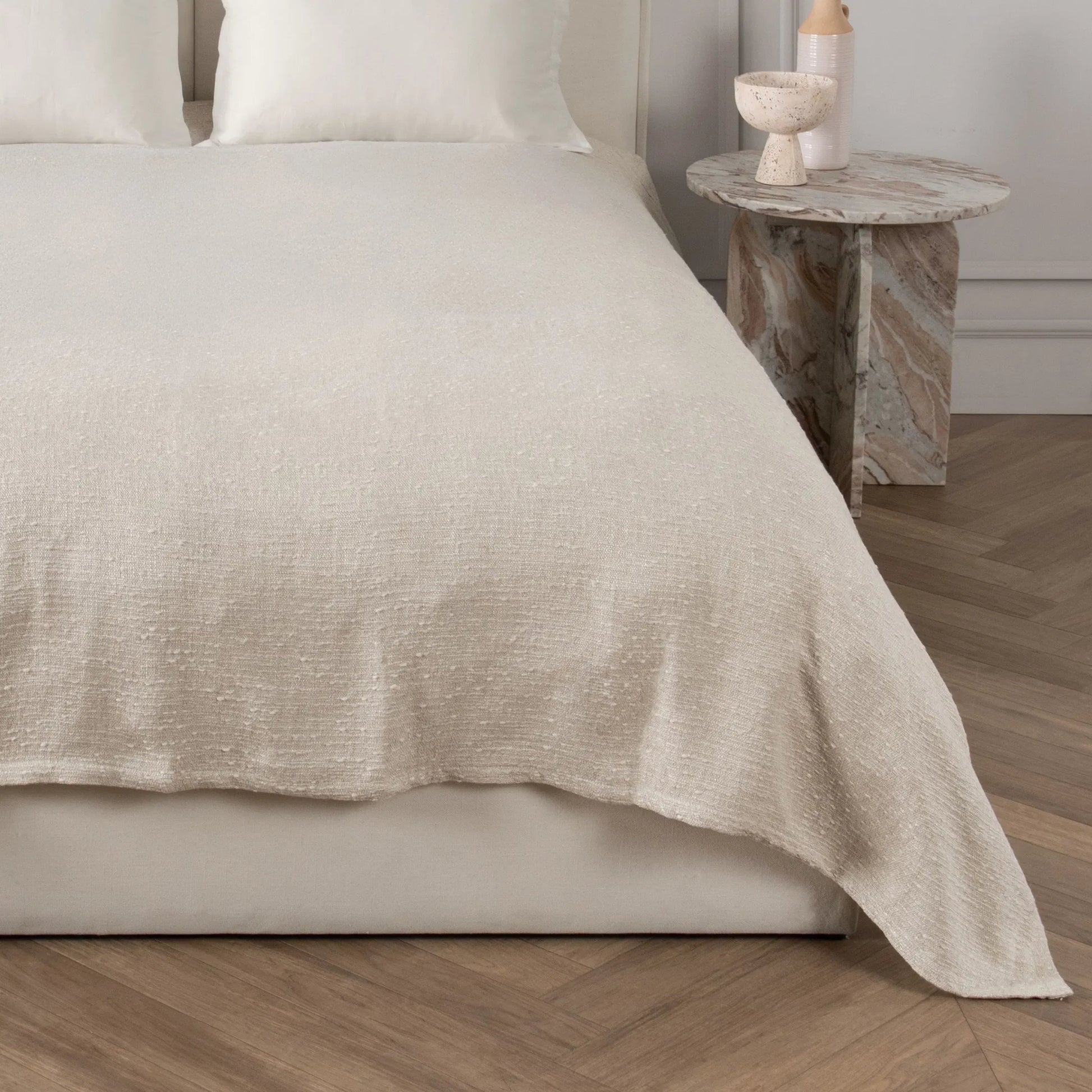 Anion Linen Blend Blanket by Villa by Classic Home in ivory. Made from 55% viscose, 18% linen, 18% cotton, 10% polyester in a unique style.