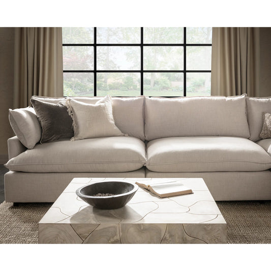 Volta Linen Blend Fabric Throw Pillow by Villa by Classic Home in ivory. Made from 50% cotton, 50% linen, same fabric front in a transitional style.