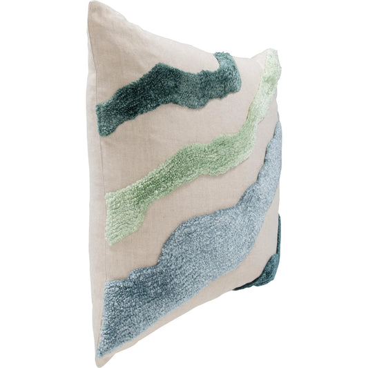 Inertia Cotton Blend Throw Pillow by Villa by Classic Home in blue. Made from 50% cotton, 50% linen, same fabric front in a unique style.