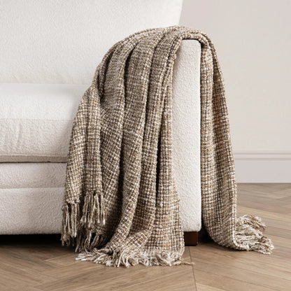 Porter Cotton Blend Black Throw Blanket by Villa by Classic Home in ivory. Made from 50% cotton, 50% viscose in a modern style.