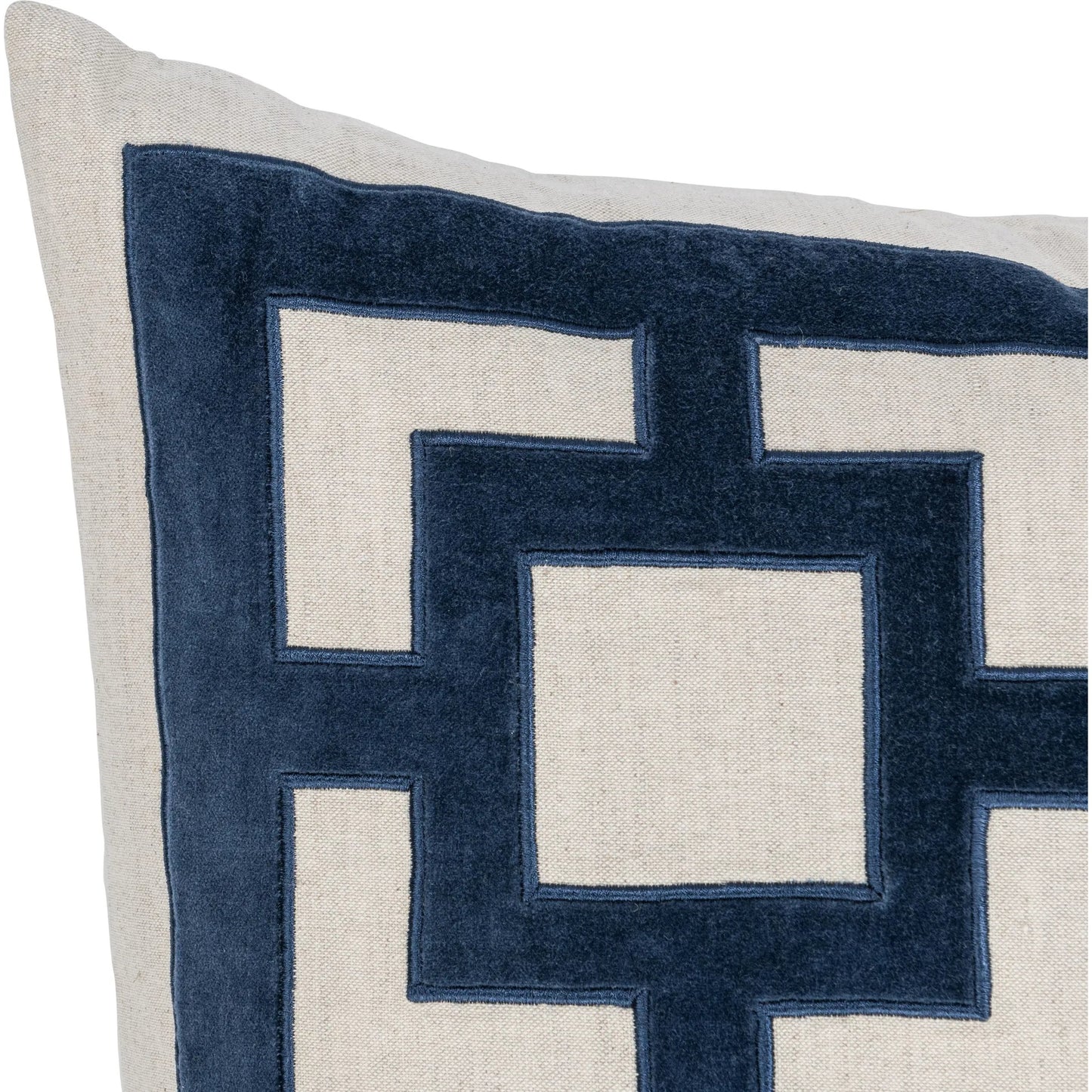 023 SI-2533396 | Closeup | Corbin Cotton Blend Throw Pillow by Villa by Classic Home. Made from 50% cotton, 50% linen, cotton velvet applique in a unique style.
