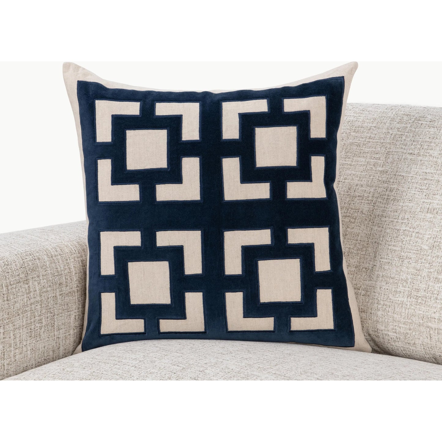 027 SI-2533396 | Lifestyle | Corbin Cotton Blend Throw Pillow by Villa by Classic Home. Made from 50% cotton, 50% linen, cotton velvet applique in a unique style.