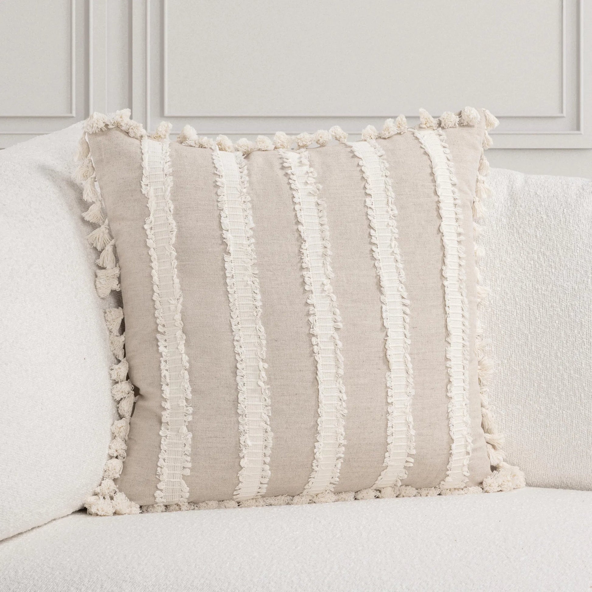 Edisto Linen Blend Throw Pillow by Villa by Classic Home in ivory. Made from 50% cotton, 50% linen in a unique style.