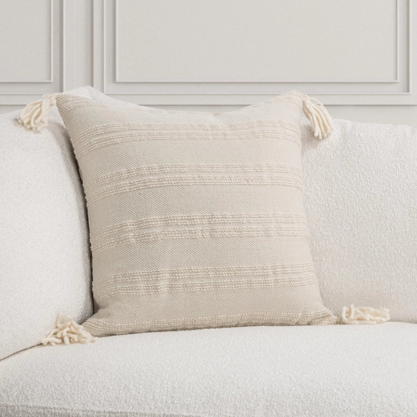 004 SI-2533417 | Lifestyle | York Wool Fabric Throw Pillow by Villa by Classic Home in ivory. Made from 100% wool in a unique style.