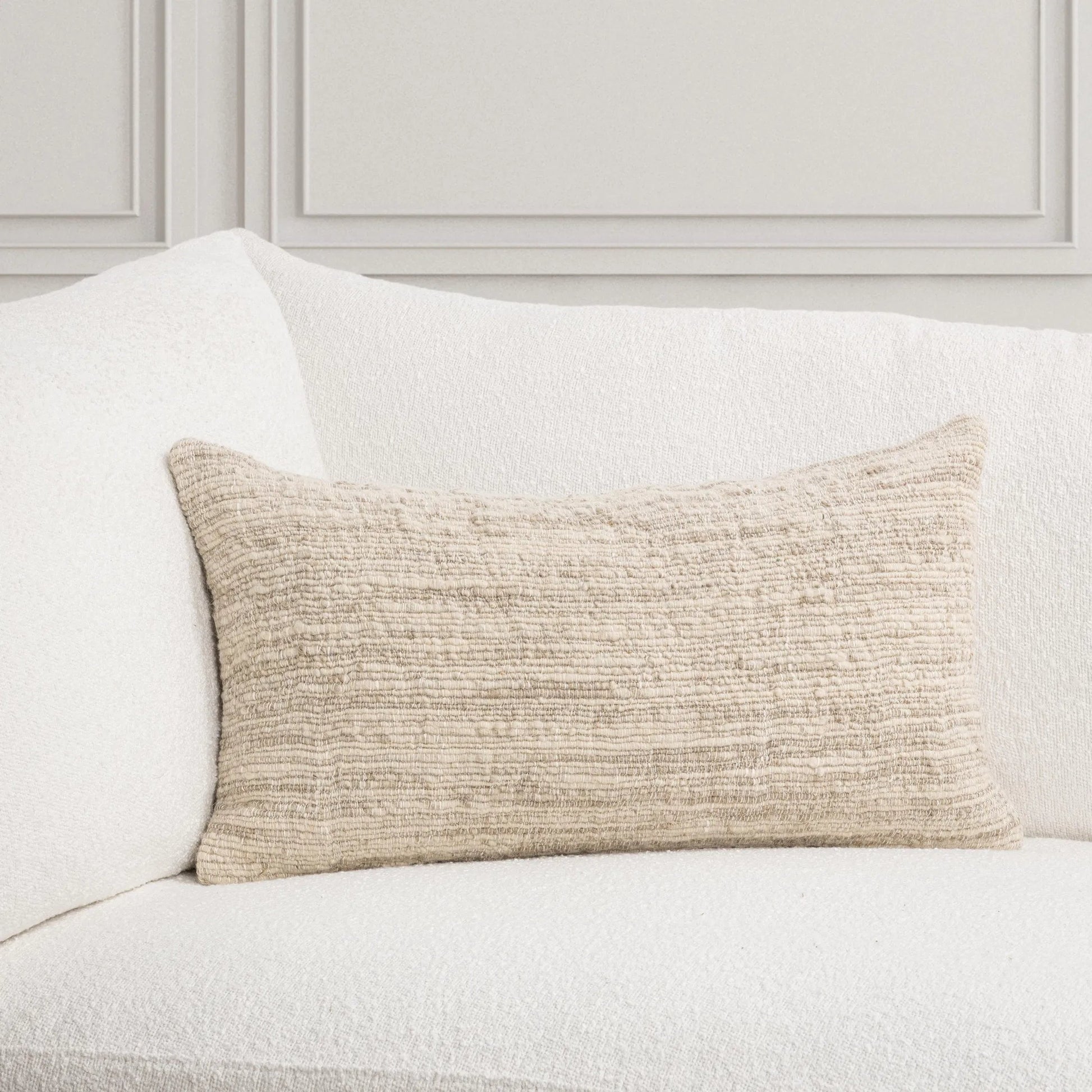 Wharf Linen Blend Throw Pillow by Villa by Classic Home in beige. Made from 70% linen, 30% wool in a unique style.