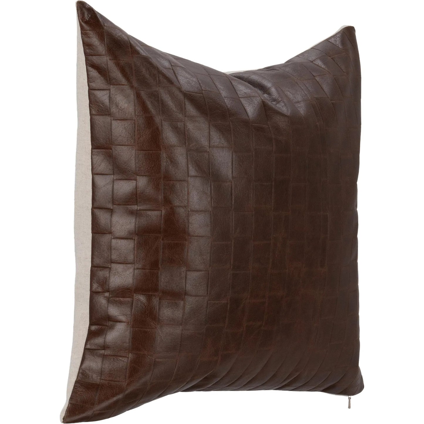 004 SI-2533461 | Additional Silo | Seston Genuine Leather Throw Pillow by Villa by Classic Home in brown. Made from 100% leather, 50% cotton, 50% linen solid back in a unique style.