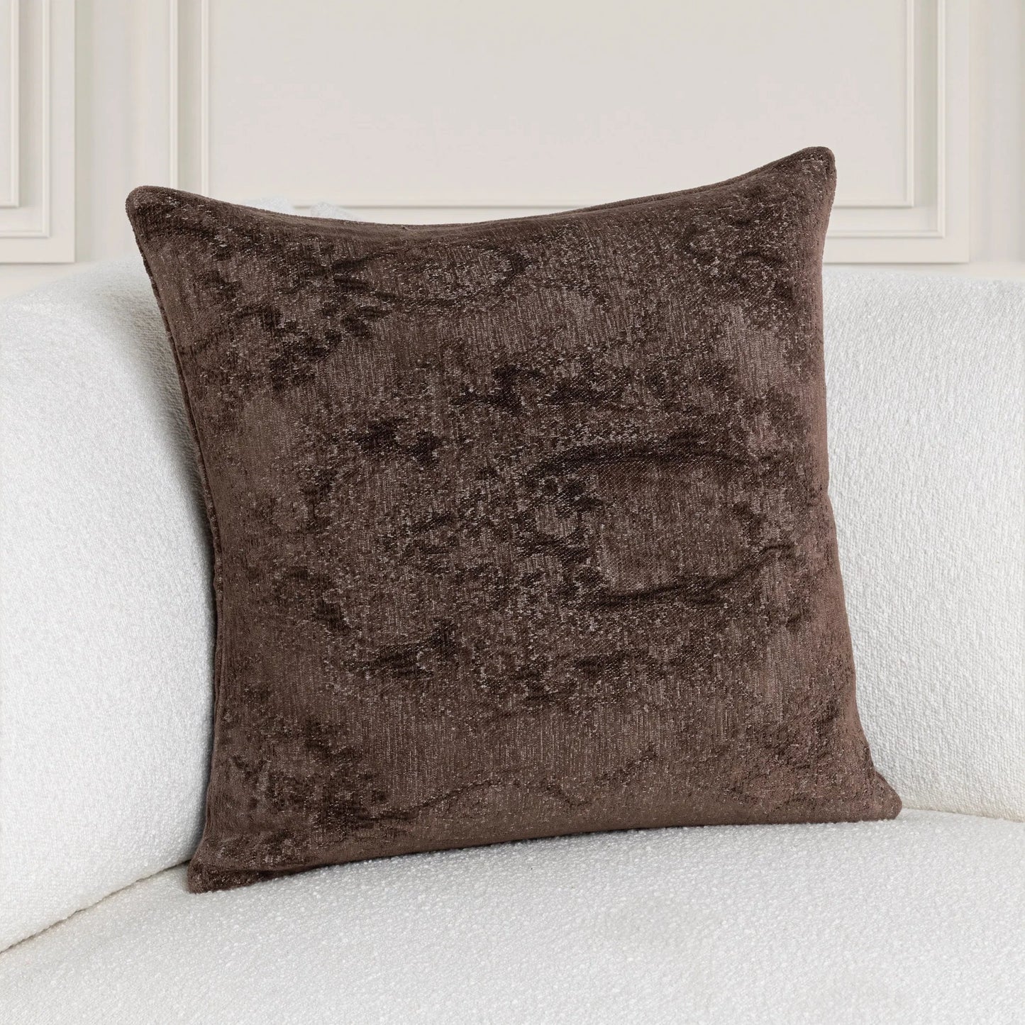 005 SI-2533306 | Lifestyle | Doolin Chenille Blend Throw Pillow by Villa by Classic Home in brown. Made from 45% viscose, 31% cotton, 24% polyester in a unique style.