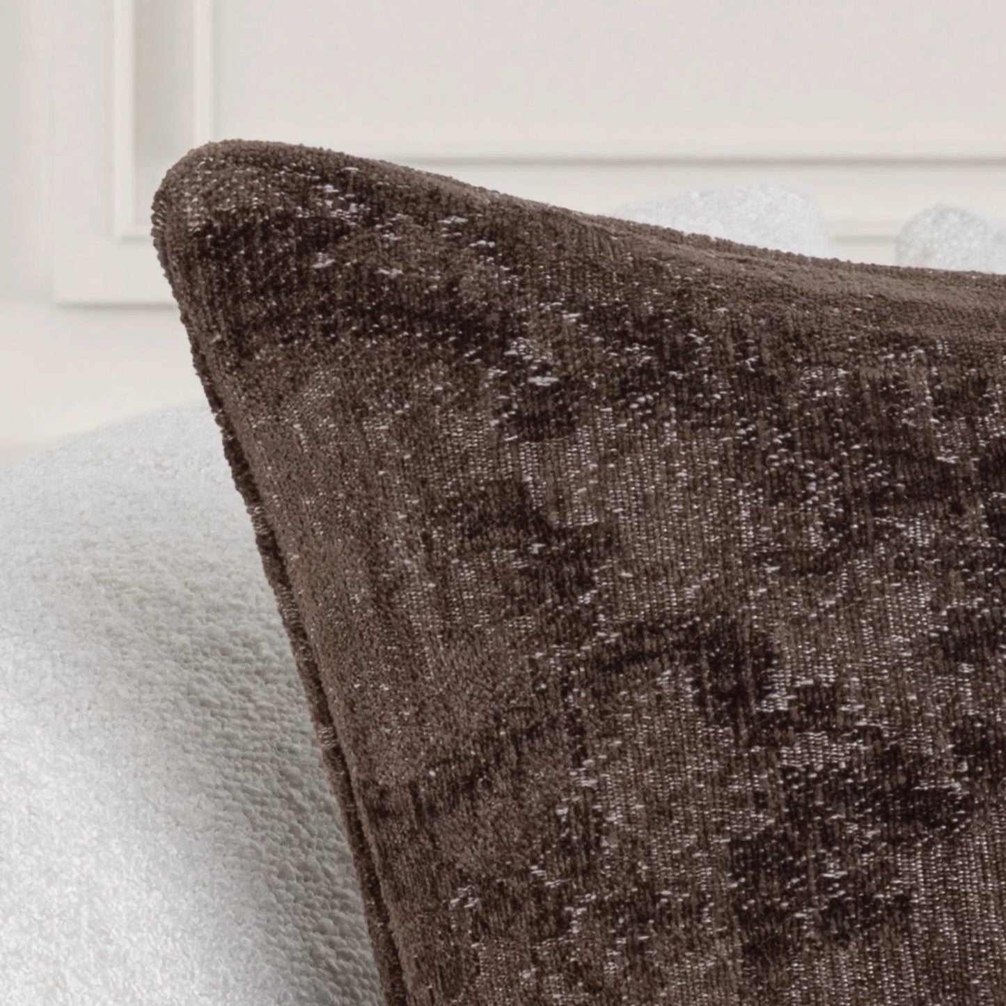 004 SI-2533306 | Closeup | Doolin Chenille Blend Throw Pillow by Villa by Classic Home in brown. Made from 45% viscose, 31% cotton, 24% polyester in a unique style.