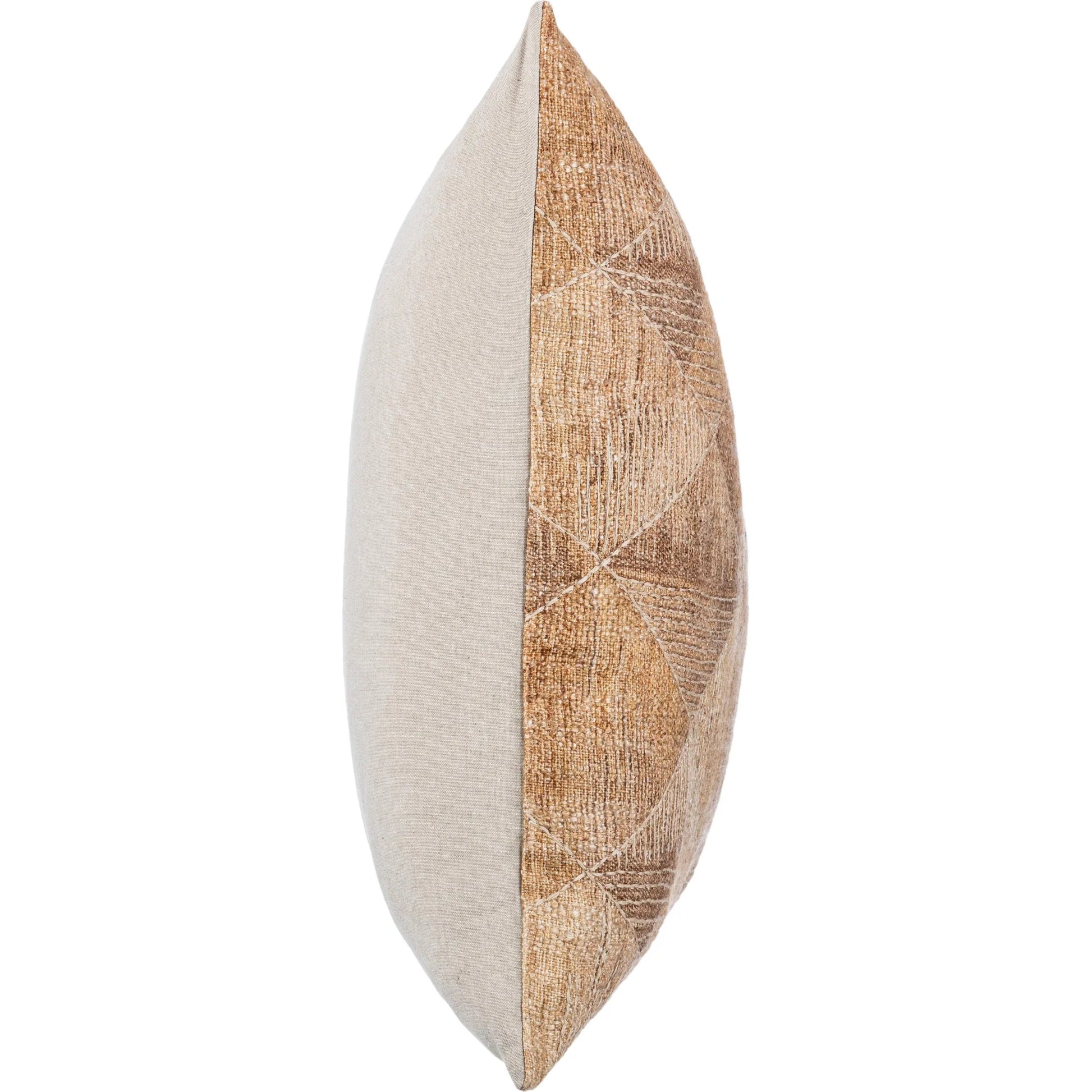 Rev Cotton Blend Throw Pillow by Villa by Classic Home in caramel. Made from 50% cotton, 35% polyester, 15% linen, solid back in a unique style.